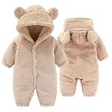 Yaopelky Neugeborenes Baby Bär Schneeanzug Kleinkind Fleece Strampler Baby mit Kapuze Jumpsuit Winter Warm Outwear für Mädchen Jungen 0-12M (Beige, 3-6 Monate)