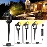 HUAEU LED Gartenbeleuchtung mit Strom,14M 4-in-1 Bodenstrahler, 3000K Warmweiß, 12V IP65, Gartenstrahler LED Außen Wasserdicht, mit Stecker für Draußen,Terrasse, Gartenweg,Bäume, Rasen, Erdspieß