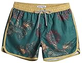 MaaMgic Herren Badeshorts Vintage Retro Boardshorts Schnelltrocknend mit Mesh-Futter und Verstellbarem Tunnelzug MEHRWEG Gelb Dunkelgrün M