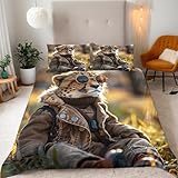 Bettwäsche 220x240 Set Leopard Bettbezüge 3 teilig Jungen und Mädchen Mikrofaser Weiche Artikel Tier 3D-Druck Bettbezug mit 2 Kissenbezüge 80x80 cm