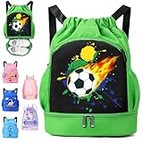 YOUYIKE Schwimmtasche Kinder, Fußball Sportbeutel Junge mit Kordelzug, Wasserdichter Rucksack mit Bodenfach, 30 * 16 * 42 cm Große Kinder-Sporttasche Grün