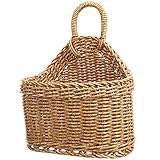 Cabilock HäNgekorb KüChe, Kunststoff Geflochten, Beige, 23.5x19x12cm, Aufbewahrungskorb FüR Knoblauch Und Ingwer, LäNdlicher Stil, Wandmontage