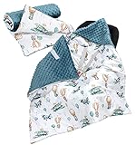TupTam 2er Set Baby Decken Einschlagdecke 85x85 cm für Autositz Babyschale Babydecke Wiegendecke Minky Baumwolle, Farbe: Füchse im Flugzeug/Smaragdgrün, Größe: Herbst/Winter - 85 cm x 85 cm