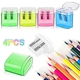 4 Stücke Bleistiftspitzer Doppel, Anspitzer Bleistift, Doppelanspitzer mit Behälter und Manueller Pencil Sharpener für Familien, Schulen und Büros