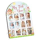 Cheerupp Bilderrahmen mit Bauernhoftiermotiven, roter Bilderrahmen für Babys im ersten Jahr, für Neugeborene, 12 Monate, geschlechtsneutrales Baby, Meilenstein-Erinnerungen, Display, Holztafel für 1.