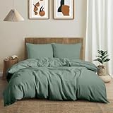 CHUFFED Leinen Bettwäsche 200×200 3teilig Bettwäsche-Sets 100% Naturleinen Bettwäsche Stonewashed-1 Bettbezug 200×200 cm + 2 Kissenbezug 80×80 cm mit Reißverschluss, Weich Atmungsaktiv, Salbeigrün