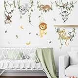 decalmile Wandtattoo Dschungel Tiere Reben Wandsticker Tiere Löwe Affe Koala Wandsticker Kinderzimmer Babyzimmer Schlafzimmer Wanddeko