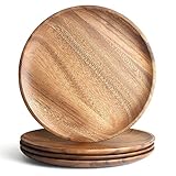 AOOSY Essteller aus Akazienholz, 4er-Set 27cm rundes Holz-Serviertablett, Holzteller zum Essen von Sandwich, Salat, Obst, Speisen, Wurstplatten, Platzteller