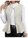 Floerns Damen Ärmellose Jacquard Reißverschluss Jacken Elegant Business Schößchen Westen, aprikose, M
