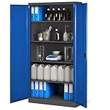 Jan Nowak Aktenschrank C001H Büroschrank Metallschrank Stahlschrank Werkzeugschrank Stahlblech Pulverbeschichtet Flügeltürschrank Abschließbar 195 cm x 90 cm x 40 cm (anthrazit/blau)
