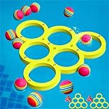 Pool Spielzeug 6er-Set mit 5x Soft-Schaumstoff-Bällen & Dreieck-Target | Wurfspiel mit nummerierten Zonen für Schwimmbad, Garten & Strand | Wassersicheres Lernspielzeug mit Regenbogenfarben (1PC)