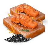 Salzstein Grill 2er Set - BBQ Grillstein aus Gebirgssalz für intensiven Geschmack - Wiederverwendbarer Stein als Grill Accessoires für echte Grillmeister - robust & einfach zu reinigen