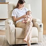 AIRSKY Schaukelsessel Relaxsessel Echtleder Fernsehsessel mit Liegefunktion Kinosessel Seniorensessel TV Sessel mit Schlaffunktion Manuell Verstellbar Liegesessel Schaukelstuhl Wohnzimmer,Beige