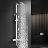 HOMELODY Duschsystem mit Thermostat Chrom, Duscharmatur Edelstahl Regendusche mit Armatur, Duscharmatur Komplettset mit Regendusche Duschkopf, Verstellbarer Duschstange, Duschset