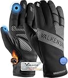 Valkental® Winddichte Fahrradhandschuhe - Gepolstert & Griffig | Winterhandschuhe & Übergangshandschuhe [Herren & Damen] mit Touchscreen Funktion - GloRider