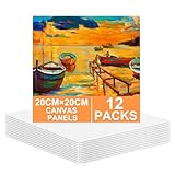 Koncci Leinwand 20x20 (12 Stück), Leinwand zum Bemalen, Weiße Kleine Leinwände, Leinwände Set Geeignet für Acryl und Öl Malerei Sowie zum Skizzieren und Zeichnen