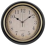 BAZEITFLOW Vintage Wanduhr Rund Geräuschlos aus Kunststoff und Glas Stilvolle Retro Hängeuhr mit Arabischen Zahlen ohne Batterie Dekorative Uhr für Wohnzimmer Schlafzimmer und Büro