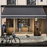 HENGMEI Aluminium Markise Klemmmarkise Balkonmarkise Sonnenschutz Kassettenmarkise Gelenkarmmarkise Sonnensegel (300 * 250cm, Dunkelgrau)