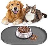AVYDIIF Napfunterlage Hund Katzen, rutschfeste Futtermatte Silikon für Hundenapf Katzennapf, 100% wasserdichte Haustierfutter Matte mit Erhöhten Rändern, Spülmaschinenfest (Grau, M: 48 * 30cm)