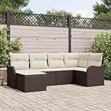 Teenpull Garten Loungemöbel Set, 6-teiliges Braun Poly Rattan Sofa-Set mit Kissen, modular, wasserfest, für Terrasse, Balkon und Garten, Bequeme Outdoor Sitzgruppe