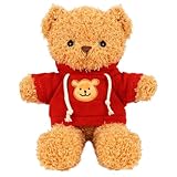 Kuscheltier Teddybär Plüschtier, kuscheltier bär mit Kapuze，Stofftier Schmusetier zum Kuscheln & Spielen, Squishmallow Teddybär Geschenk, Teddybär Plush Dekoration für Jungen und Mädchen (Rot 30cm)