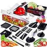 XUNIVERS Gemüseschneider,19 In 1 Gemüse Schneider,Gemüsehobel,Vegetable Chopper,Würfelschneider mit 9 Austauschbare Klingen,Gemüsehobel Dicer für Hobeln Von Obst Gemüse, Tomaten, Obst