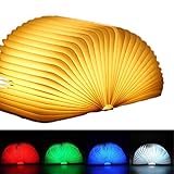 EasyULT Hölzerne Faltende Buch Lampe, Mini LED Buchlampe Stimmungslicht Dekorative Buch Lampe Farbwechseln, 360° Faltbar Deko Lampen Buchformig Nachtlicht, Ideal für Geschenk (6 Modes)