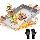 Dibaful Edelstahl Grillplatte Plancha Universal 40x32 cm Gas Holzkohlegrill Anti-Stick | Grillschale für Kohle und Gasgrill Burger Spiegelei Grill Platte mit 2 Spatel Handschuhe