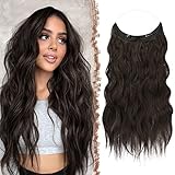 FESHFEN Secrets Haare Extensions Lange Gewellt Haarverlängerung Invisible Secret Haarextension Synthetik Hair Unsichtbarem Haarteile für Frauen 50 cm Dunkelbraun