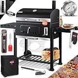 KESSER® Grillwagen BBQ Smoker XXL Holzkohlegrill mit Deckel, Rädern, Edelstahl-Griff, Thermometer, Grillrost, Bürste, Abdeckhaube, 8 Spieße mit Tasche & Silikon-Pinsel, Standgrill, Kohlegrillwagen