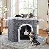 YITAHOME Katzenhaus Indoor,Faltbares Katzenhaus 47L x 40B x 32H cm Große Katzenhöhle mit Kratzbrett und Spielball Katzenbett Höhle Katzentonne für Mittlere Große Haustiere
