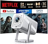 Smart Beamer [Netflix Official & Dolby Audio] Beamer 4K Heimkino 1080P FHD, Tragbarer Projektor 600ANSI Autofokus/Auto Vertikale Trapezkorrektur mit WiFi6 Bluetooth Outdoor 360°Drehbar