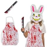 HUTRADE Karneval Kostüm Damen Herren - Metzger Schürze, mit Scary Halloween Kaninchen Mask, Blutmesser, Horror Kostüm Halloween Accessoires für Halloween Party Cosplay und Kinderfeste