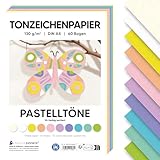 MarpaJansen Tonzeichenpapier Pastell DIN A4 zum Basteln & Gestalten | 60 Bogen in 10 Farben, 130 g/qm² stabiles Papier | Blauer Engel zertifiziert, ideal für Karten & DIY Projekte
