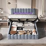 BRYXR Polsterbett 180x200, Bubble Bett mit Hydraulischem Stauraum, USB-Ladefunktion und LED-Beleuchtung, Doppelbett Bettgestell, Jugendbett (Grau Samt, Ohne Matratze)