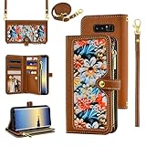 Furiet Schutzhülle für Samsung Galaxy Note 8, Blumenmuster, mit Handschlaufe, Schultergurt, Flip-Reißverschluss, luxuriöses PU-Leder, Kreditkartenhalter, Ständer, Handyhülle für Note 8, nicht S8,
