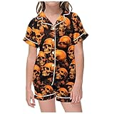 Generisch Halloween Kostüm Kinder-2-teiliges Pyjama-Set für Kinder mit Grafikdruck, kurzärmelig, Hemd Shorts (Yellow, 10-11 Years)