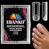 EBANKU 120PCS Polygel Tips Nagelformen für Zehen, Lange Quadratische Dual Tips Nägel für Pediküre Nagelverlängerung, Poly Gel Zehennägel Set, Wiederverwendbar Zehen Nagelspitzen Form, 12 Größen