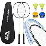 MANJHONG Badmintonschläger Set 2er Kratzfestes Rahmendesign Leichtgewicht Freizeit Federball Set mit Griffbänd & Tasche, Schwarz