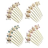 Obelunrp 4pcs Legierung Rassonestone Seiten Haarkämme Kristall Haare Haken Hochzeit Haar Kamm Braut Schmuck Haare Haken Kämme französische Haarzubehör für Frauen und Mädchen-Butterfly-Muster