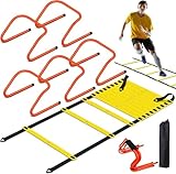 KALDJKS Fussball Trainingszubehör, Speed & Agility Training Set Enthält 1 Koordinationsleiter, 5 verstellbare Hürden, inklusive Aufbewahrungstasche, Trainingsgerät für alle Sportarten