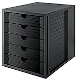 HAN Schubladenbox Systembox Karma mind 80 Prozent Recycling-Kunststoff mit 5 geschlossenen Schubladen, Inkl. Auszugsperre plus Beschriftungsclip, Gummifüße, Schwarz, 14508-13