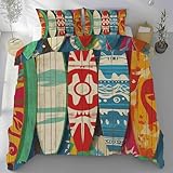 Kntnshac Kritzel Surfbrett Sommerbettwäsche 135x200, Bunt Bettbezug 3teilig Set, Atmungsaktiv & Kühlend für Sommer, Wendebettwäsche, Enthält 1 Bettbezug und 2 Kissenbezug 80x80 cm