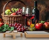 GIVLWF Tapete zum Abziehen und Aufkleben – Küchentapete für Wohnzimmer, Bauernhaus, rustikale Tapete für Schlafzimmer, Rotweintrauben, Wandbild, große Heimdekoration, 300 x 230 cm, selbstklebend