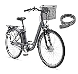 TELEFUNKEN E-Bike 28 Zoll Elektrofahrrad - 7-Gang Shimano Nabenschaltung + Rücktritt, Pedelec Citybike mit Fahrradkorb und Fahrradschloss, Frontmotor 250W /10,4Ah / 36V Sitzrohrakku, RC840 Multitalent