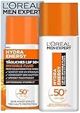 L'Oréal Men Expert UV Sonnenschutz LSF 50 für Männer, Invisible Fluid für das Gesicht gegen Sonnenstrahlen, Herren Sonnencreme SPF 50+ gegen Hautalterung mit Vitamin C, Hydra Energy, 1 x 50 ml