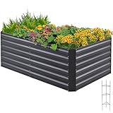 Quictent Hochbeet Pflanzkasten aus Metall, 180 x 90 x 56cm Kräuterbeet ohne Boden für Garten, Freistehendes Gemüsebeet mit Tomatenkäfigen,Grau