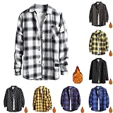Fleece-gefüttertes Holzfällerhemd, warmes Hemd für Herren und Herren, dick, kariert, mit Kapuze, Flanellhemd, normale Passform, Holzfällerhemden, Knopfleiste, langärmelig, Thermo-Herbstmäntel