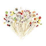 100 Stück Cocktailspieße 12cm Spieße Fingerfood, Cocktail Sticks in Verschiedenen Formen und Farben, Fingerfood Spieße, Geeignet Für Bar, Fasching Party Und Geburtstag Party Obstspieß Cocktail Deko