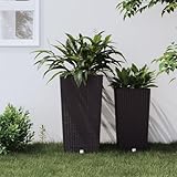 Fasba Hochbeet Gartenbeet Pflanzbeet Frühbeet Pflanzkübel Pflanzkasten Blumenkübel Gemüsebeet Blumenkasten mit herausnehmbaren Einsatz Braun 21/49 L PP-Rattan